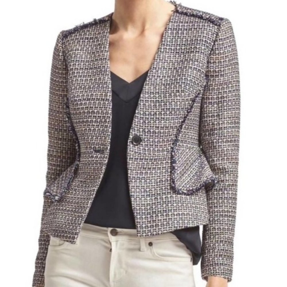 Banana Republic Collarless Tweed Peplum Sequin Blazer Jacket size 4